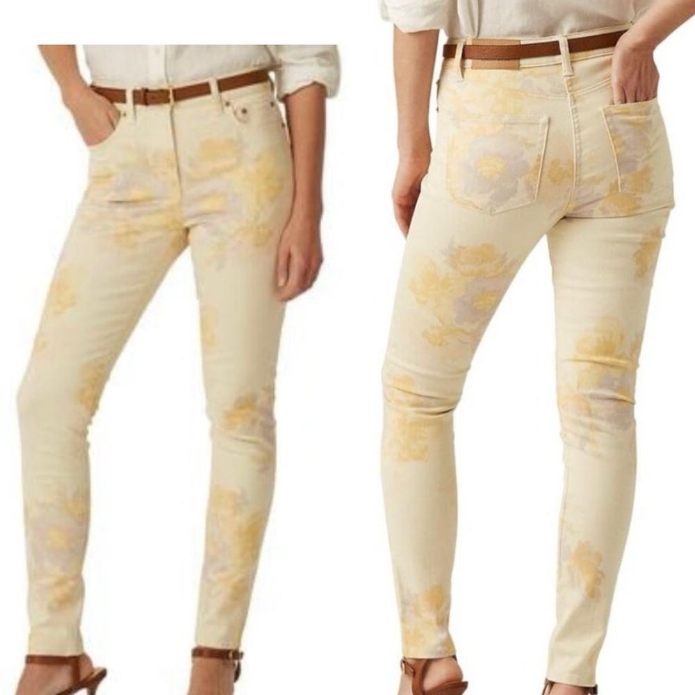 Ralph Lauren high rise floral straight jeans size 8 / size 29 in cream color